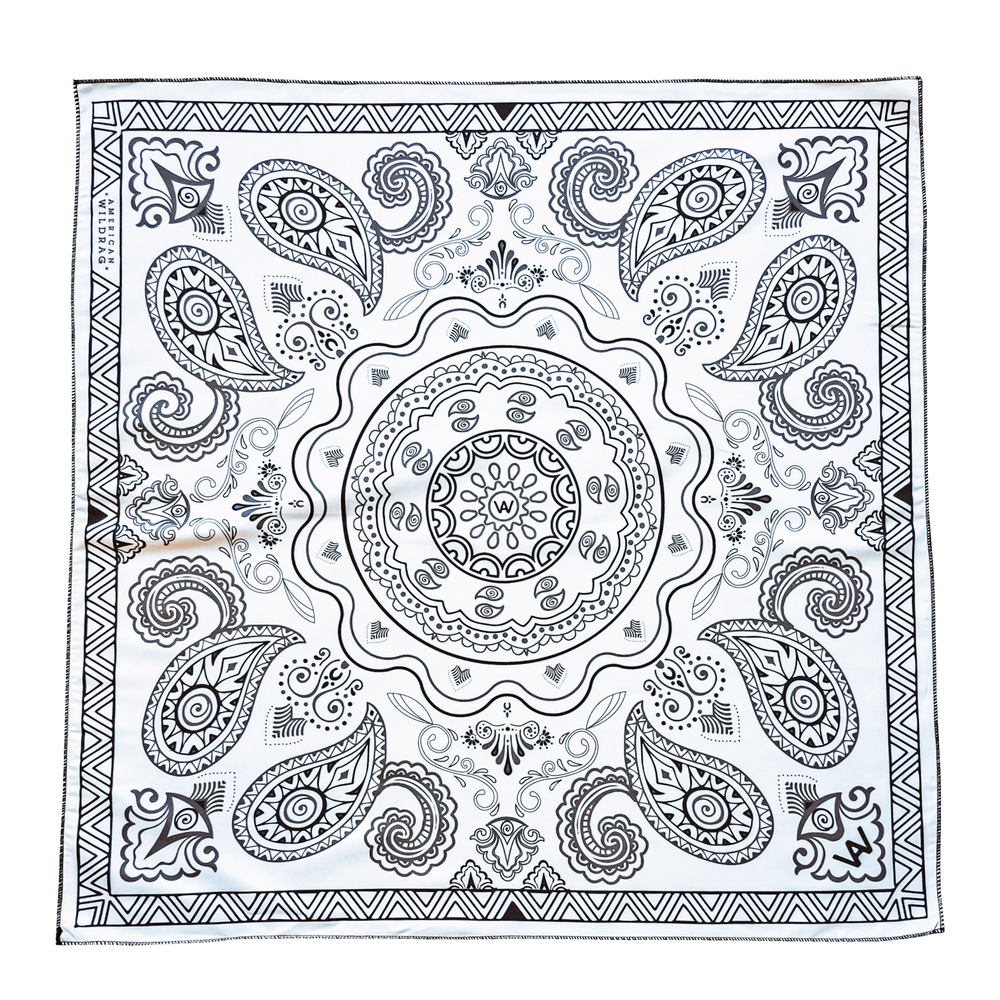 Big and soft classic American bandana in the color white. 26 inches x 26 inches, hand sanded fabric, UV resistant, moisture wicking, quick drying. American Wildrag - the world's best bandanas.